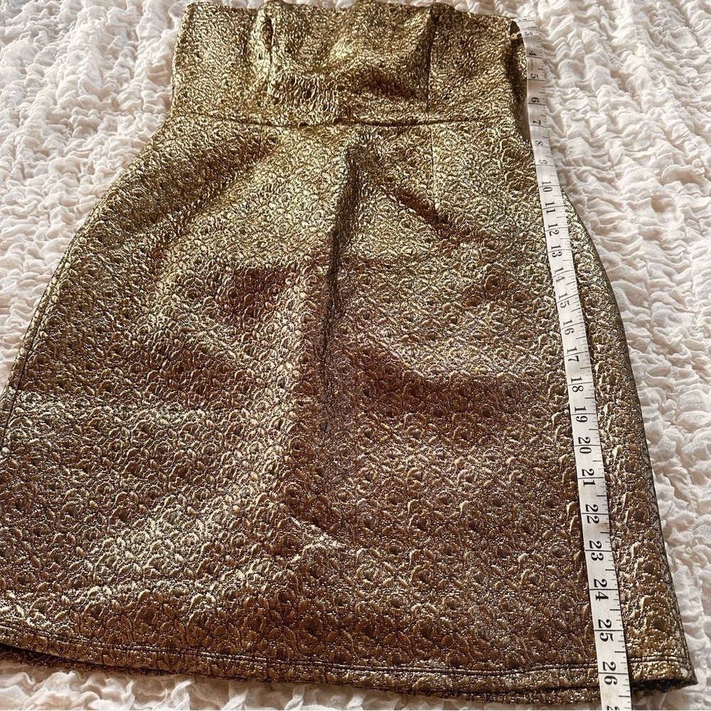 NWT Eight Sixty Black Gold Brocade Strapless Mini Dress Large Cocktail Party - Picture 4 of 9